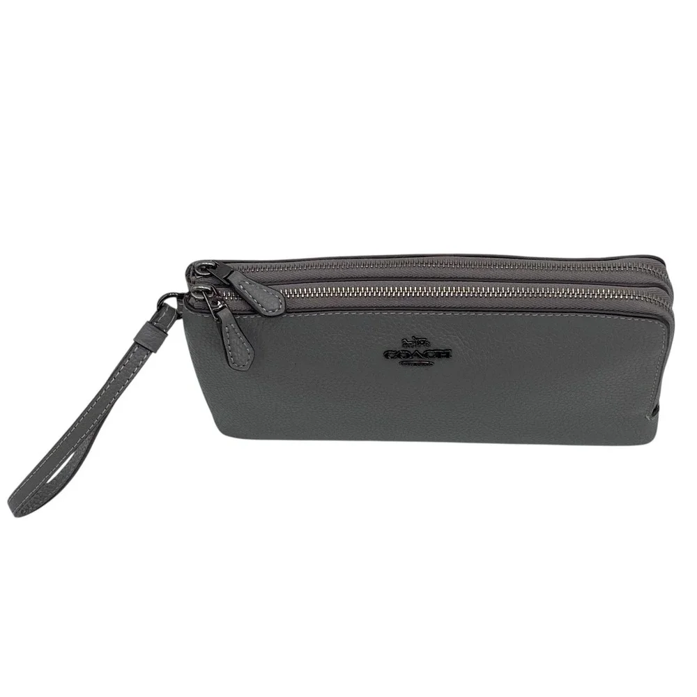Coach Double Zip Wallet/Wristlet Gray‎ Leather 54052 - Picture 2 of 16